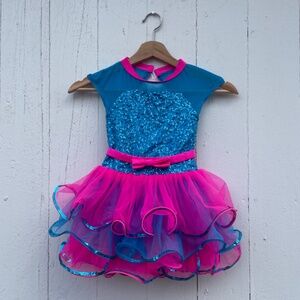 Handmade Toddler Dance Dress | Size Small | Blue & Pink | Lined